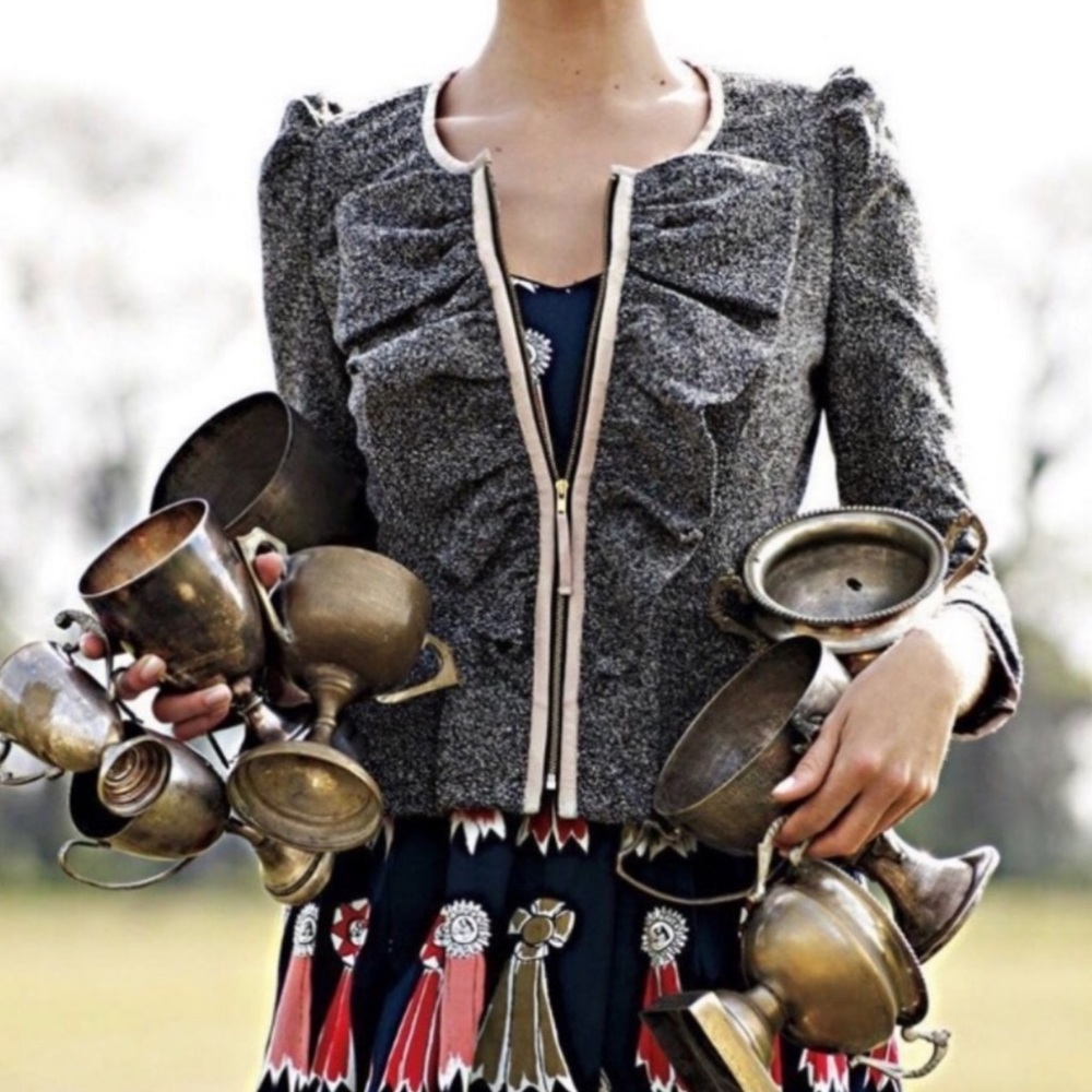 ANTHROPOLOGIE ELEVENSES TWEED HALF PASS PEPLUM RUFFLE ZIP UP JACKET